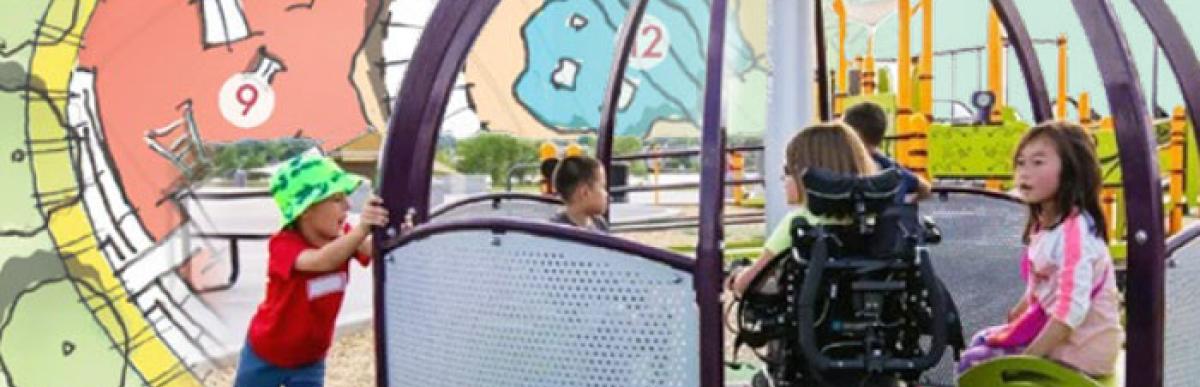 children playing on amn accessible merry-go-round