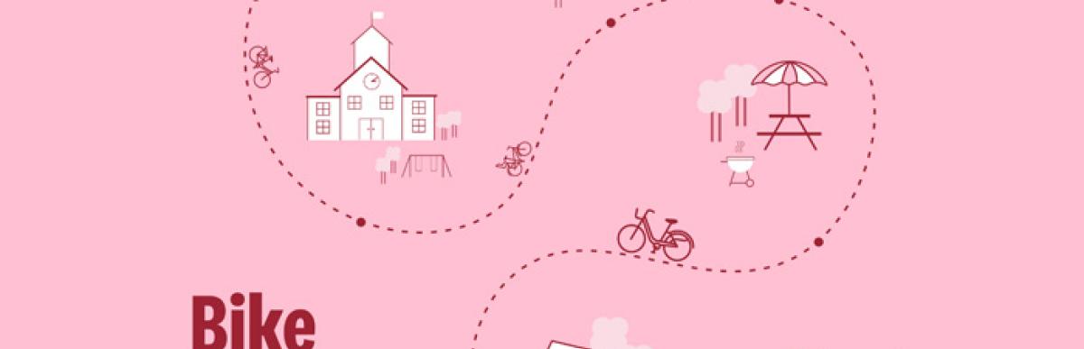 illustration of bike route on pink background
